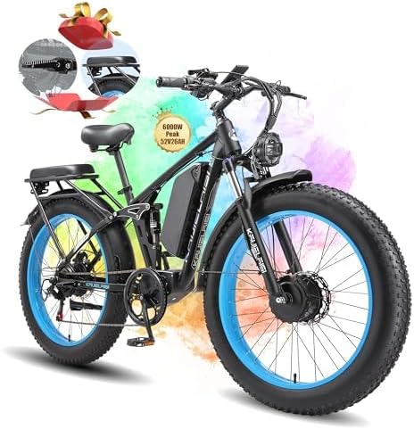 KAIJIELAISI V3 PRO Ebikes for Adults, AWD Dual Motor Ebike 38MPH Peak 6000W 26” Electric Bike Fat Tire, 52V 26AH Battery Dual Hydraulic Brake Electric Mountain Bike