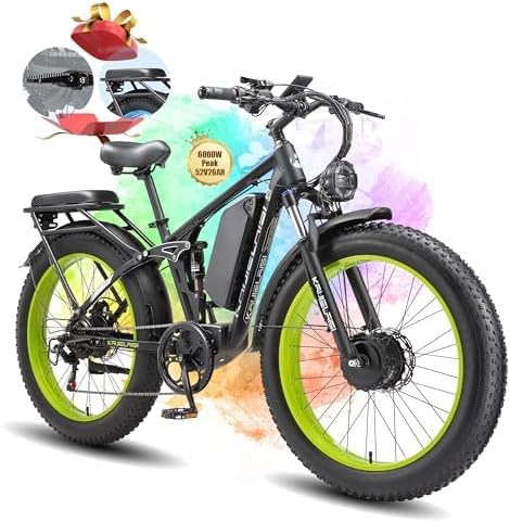 KAIJIELAISI V3 PRO Ebikes for Adults, AWD Dual Motor Ebike 38MPH Peak 6000W 26” Electric Bike Fat Tire, 52V 26AH Battery Dual Hydraulic Brake Electric Mountain Bike