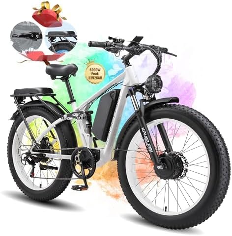 KAIJIELAISI V3 PRO Ebikes for Adults, AWD Dual Motor Ebike 38MPH Peak 6000W 26” Electric Bike Fat Tire, 52V 26AH Battery Dual Hydraulic Brake Electric Mountain Bike