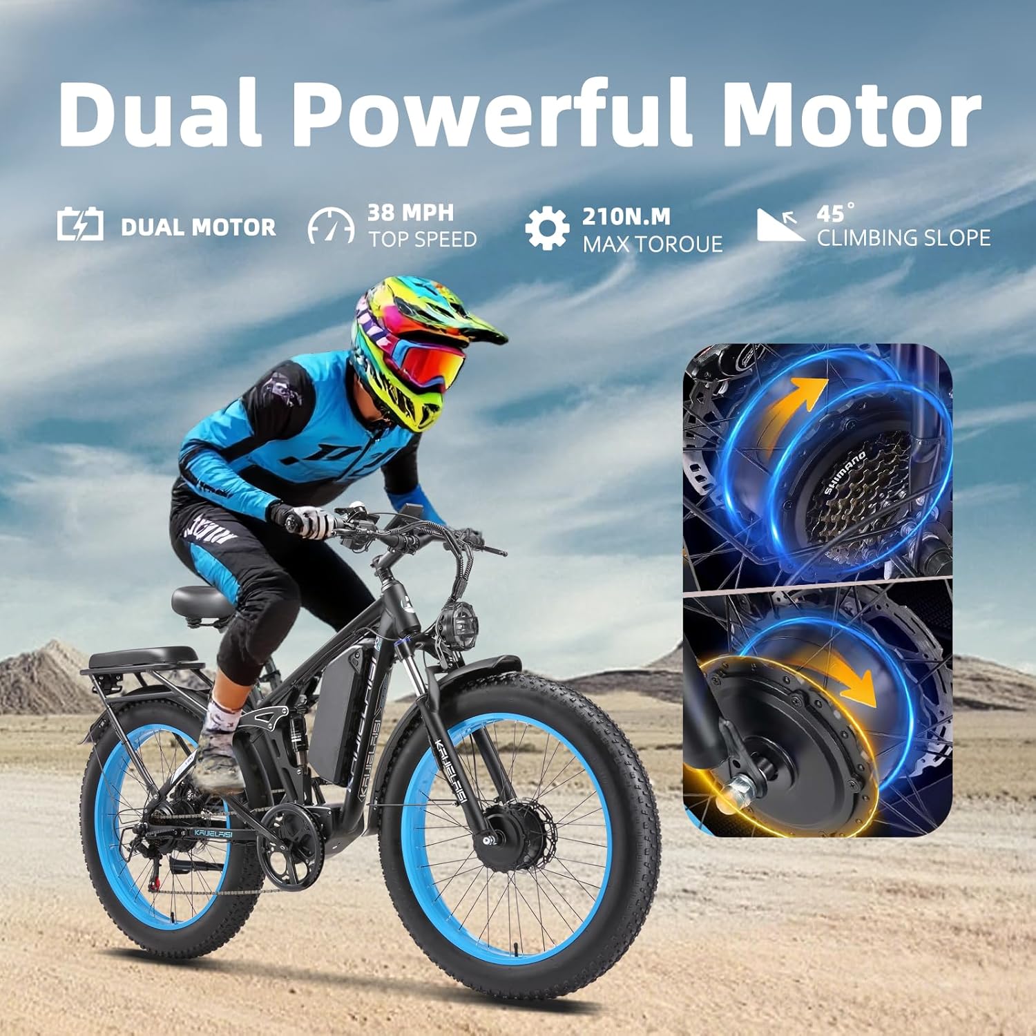 KAIJIELAISI V3 PRO Ebikes for Adults, AWD Dual Motor Ebike 38MPH Peak 6000W 26” Electric Bike Fat Tire, 52V 26AH Battery Dual Hydraulic Brake Electric Mountain Bike