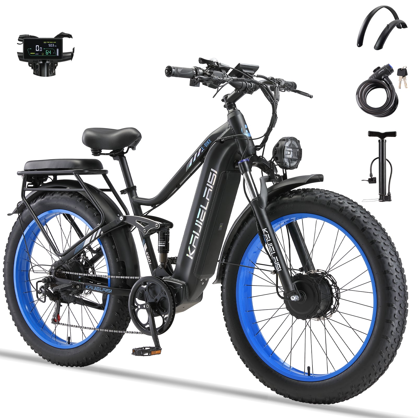 KAIJIELAISI K801 6000W Peak Electric Bike For Adults,45 MPH Top Speed 26” Fat Tire Dirtbike,60V 35AH Removable Battery Fast Dual Hydraulic Brake Electric Mountain Bike Full Suspension Ebikes