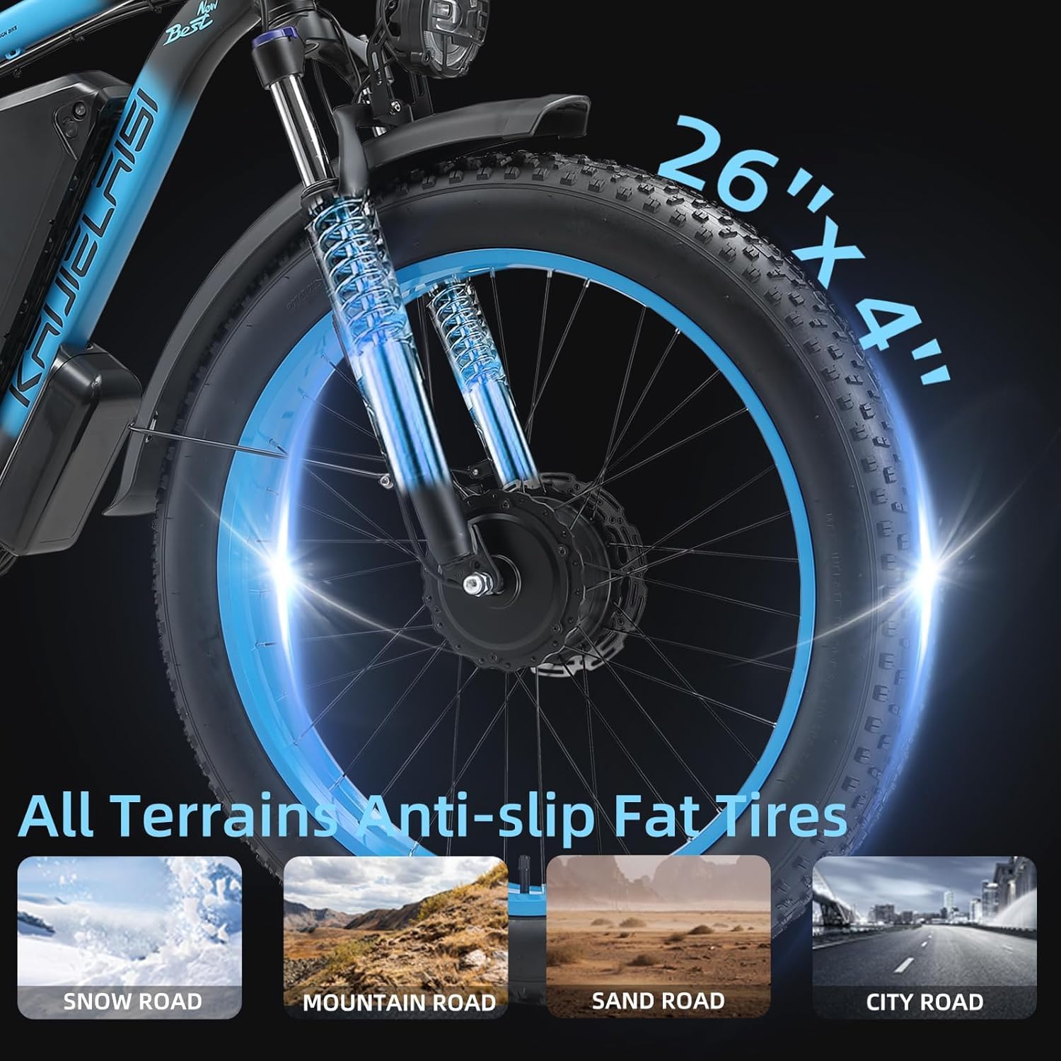 KAIJIELAISI V3 Electric Bike for Adults,AWD Ebike Dual Motor 4000W Peak, 26'' Fat Tire Ebikes with 48V 23AH Battery Hydraulic Disc Brake Electric Bicycle, 21 Speed Mountain Bikes