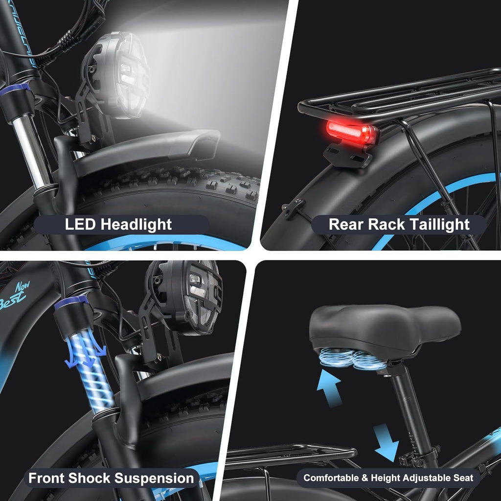 KAIJIELAISI V3 Electric Bike for Adults,AWD Ebike Dual Motor 4000W Peak, 26'' Fat Tire Ebikes with 48V 23AH Battery Hydraulic Disc Brake Electric Bicycle, 21 Speed Mountain Bikes