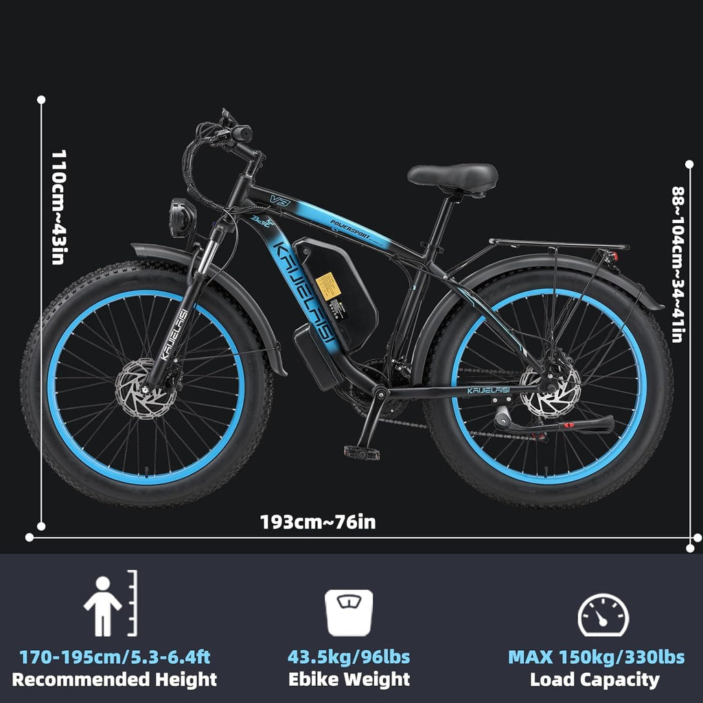 KAIJIELAISI V3 Electric Bike for Adults,AWD Ebike Dual Motor 4000W Peak, 26'' Fat Tire Ebikes with 48V 23AH Battery Hydraulic Disc Brake Electric Bicycle, 21 Speed Mountain Bikes