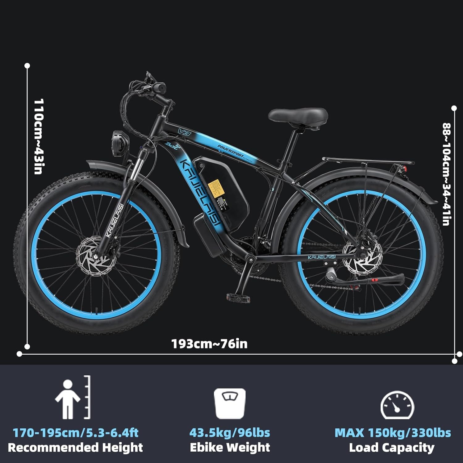 KAIJIELAISI V3 Electric Bike for Adults,AWD Ebike Dual Motor 4000W Peak, 26'' Fat Tire Ebikes with 48V 23AH Battery Hydraulic Disc Brake Electric Bicycle, 21 Speed Mountain Bikes