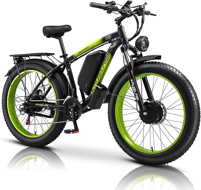 KAIJIELAISI V3 Electric Bike for Adults,AWD Ebike Dual Motor 4000W Peak, 26'' Fat Tire Ebikes with 48V 23AH Battery Hydraulic Disc Brake Electric Bicycle, 21 Speed Mountain Bikes