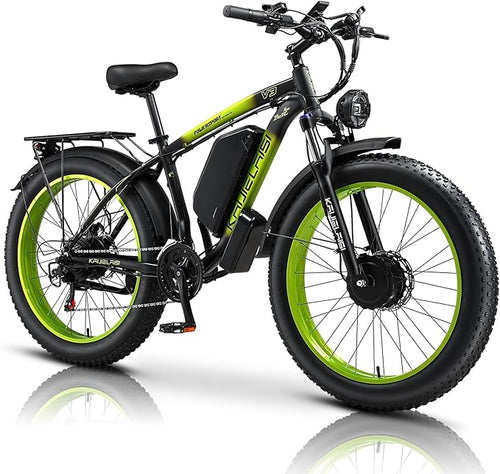 KAIJIELAISI V3 Electric Bike for Adults,AWD Ebike Dual Motor 4000W Peak, 26'' Fat Tire Ebikes with 48V 23AH Battery Hydraulic Disc Brake Electric Bicycle, 21 Speed Mountain Bikes