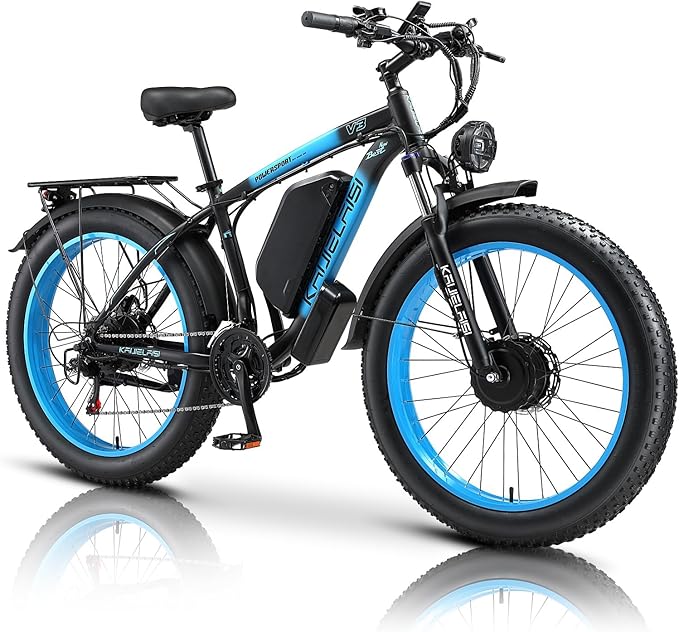 KAIJIELAISI V3 Electric Bike for Adults,AWD Ebike Dual Motor 4000W Peak, 26'' Fat Tire Ebikes with 48V 23AH Battery Hydraulic Disc Brake Electric Bicycle, 21 Speed Mountain Bikes