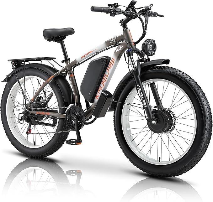 KAIJIELAISI V3 Electric Bike for Adults,AWD Ebike Dual Motor 4000W Peak, 26'' Fat Tire Ebikes with 48V 23AH Battery Hydraulic Disc Brake Electric Bicycle, 21 Speed Mountain Bikes
